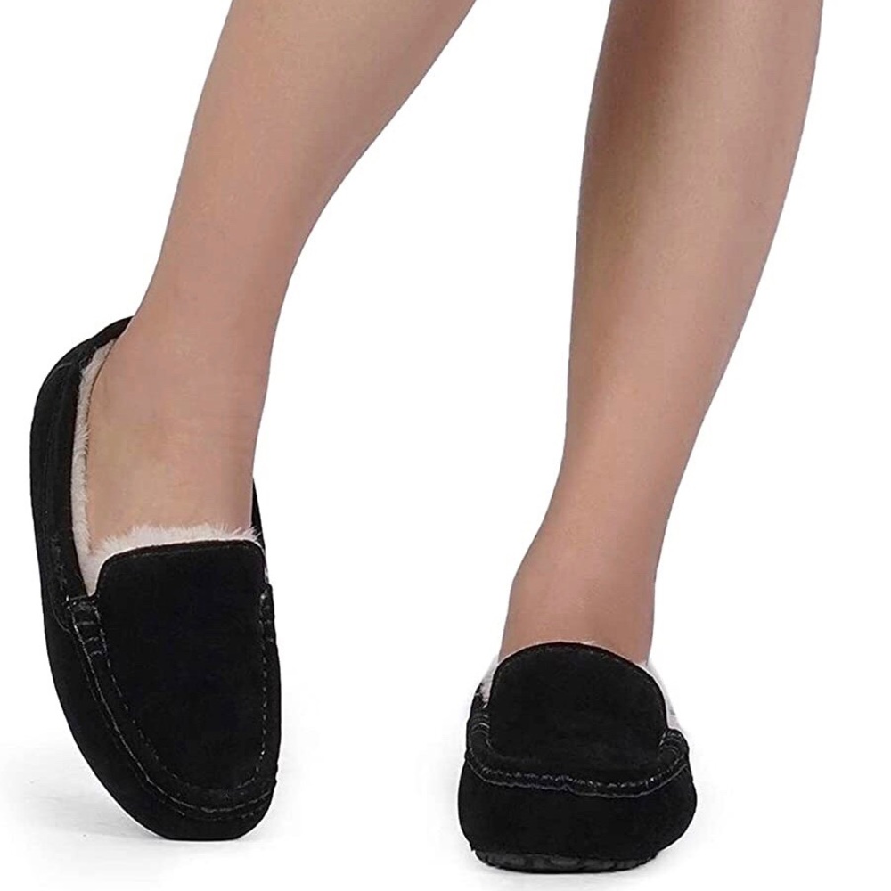 Leather Suede Fuzzy Slippers Faux Fur Moccasins Size 9